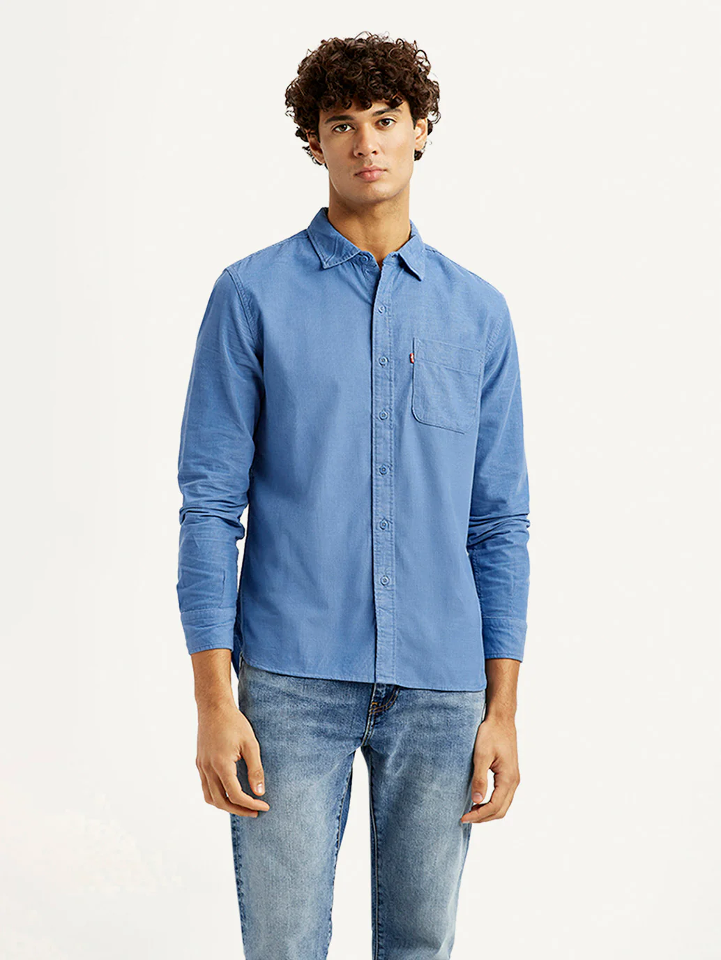Men's Corduroy Solid Blue Slim Fit Shirt - Image 2