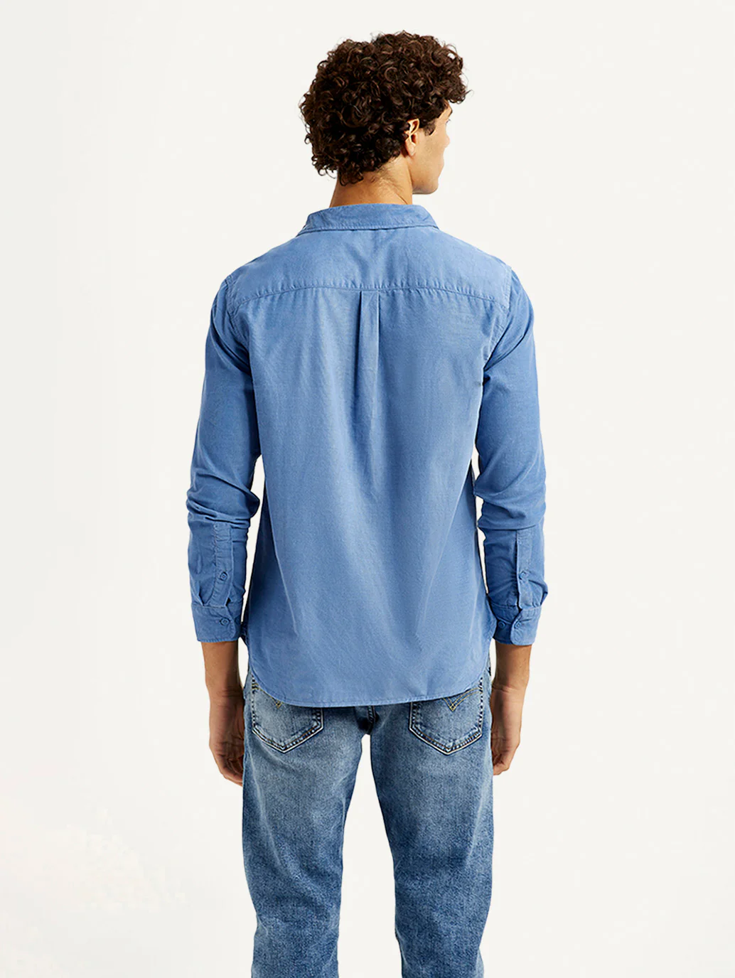 Men's Corduroy Solid Blue Slim Fit Shirt - Image 3