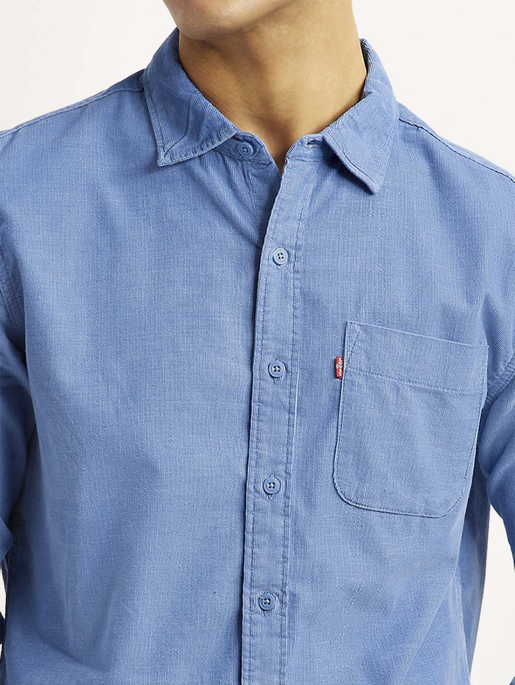 Men's Corduroy Solid Blue Slim Fit Shirt - Image 4