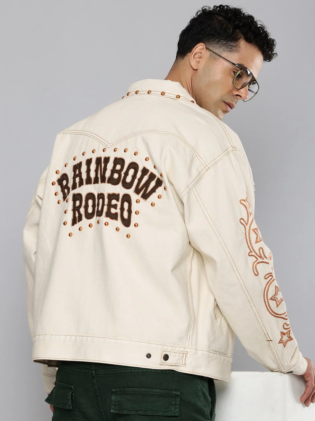 Men's Cotton Typography Embroidered Denim Jacket - Image 4