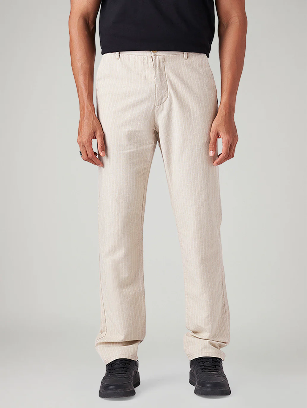 Men's Cream Authentic Relaxed Fit Mid Rise Linen Chinos - Image 3