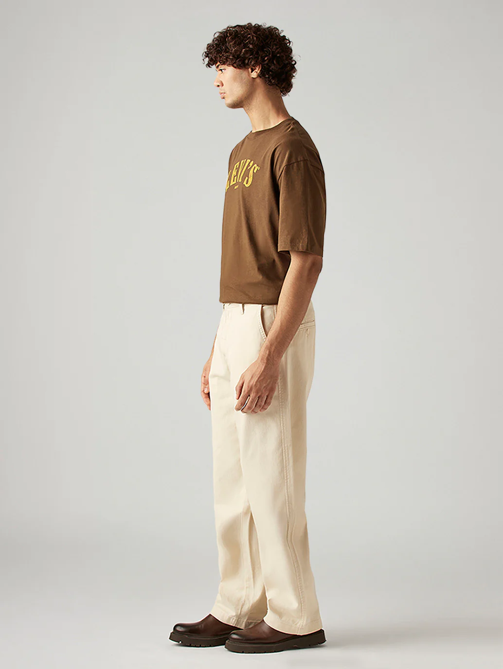 Men's Cream Loose Fit Mid Rise Chinos - Image 6