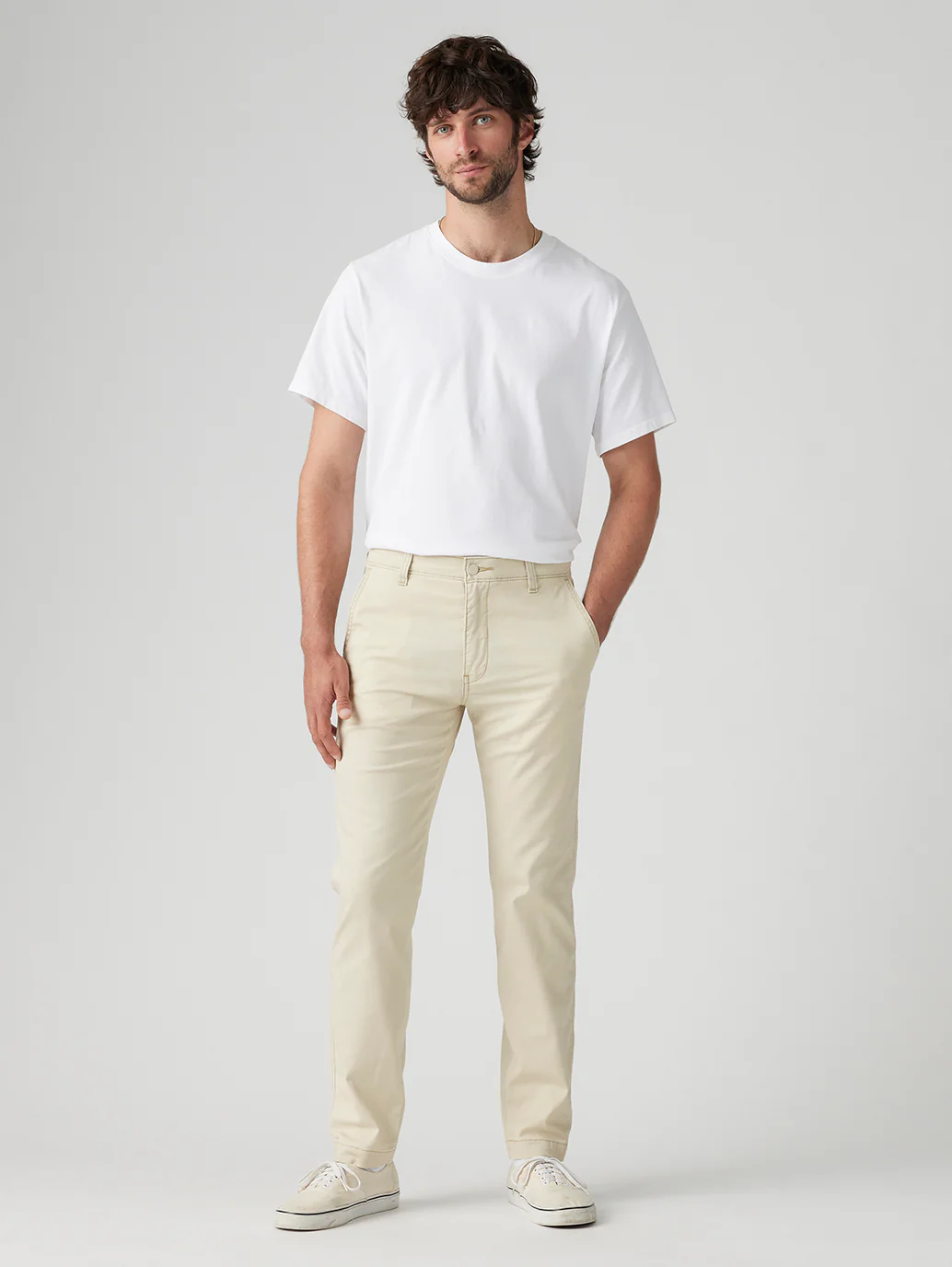 Men's Cream Regular Fit Chinos - Image 2
