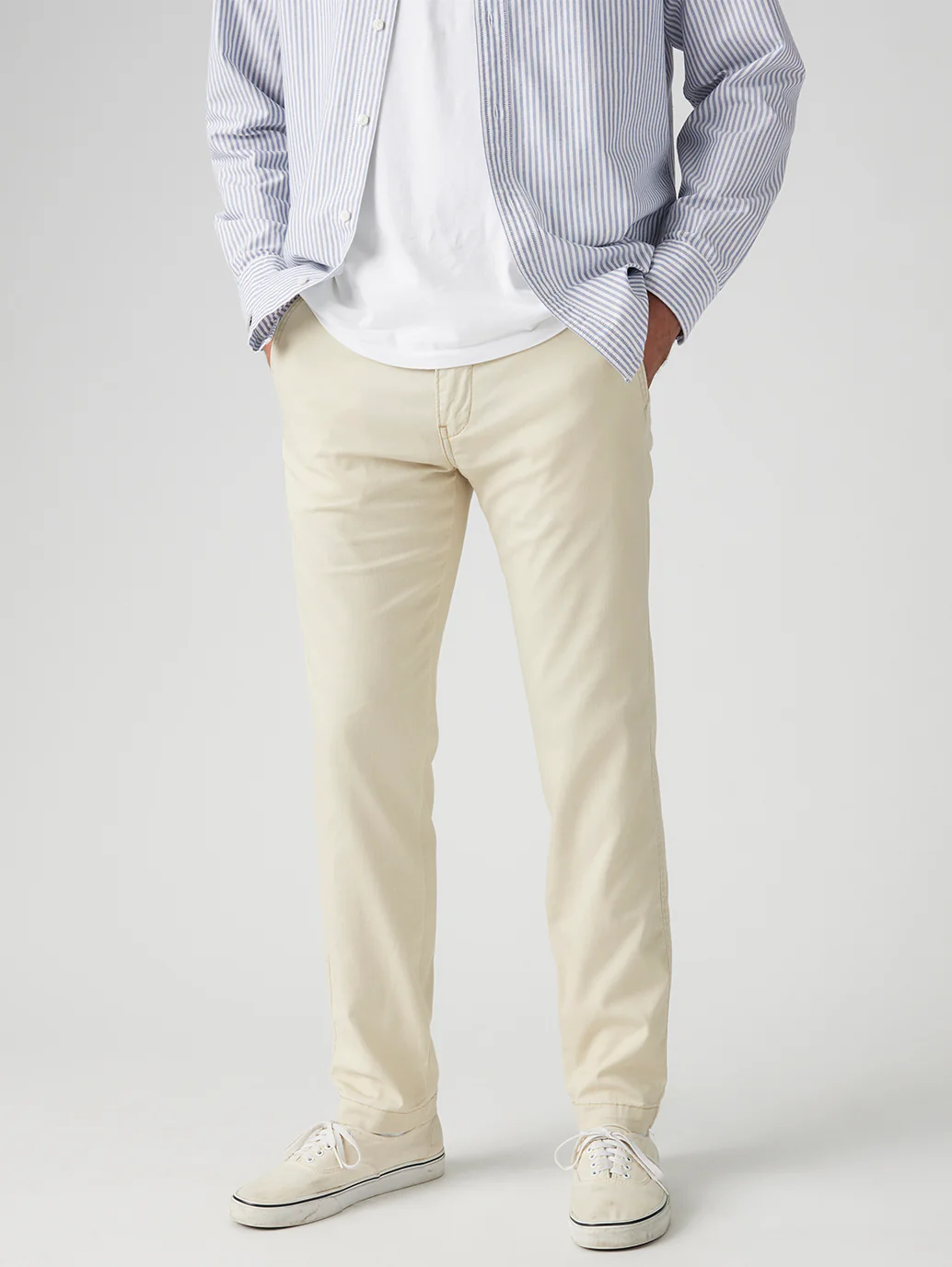 Men's Cream Regular Fit Chinos - Image 3