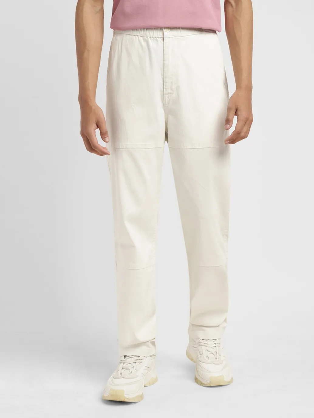 Men's Cream Regular Fit Joggers - Image 2