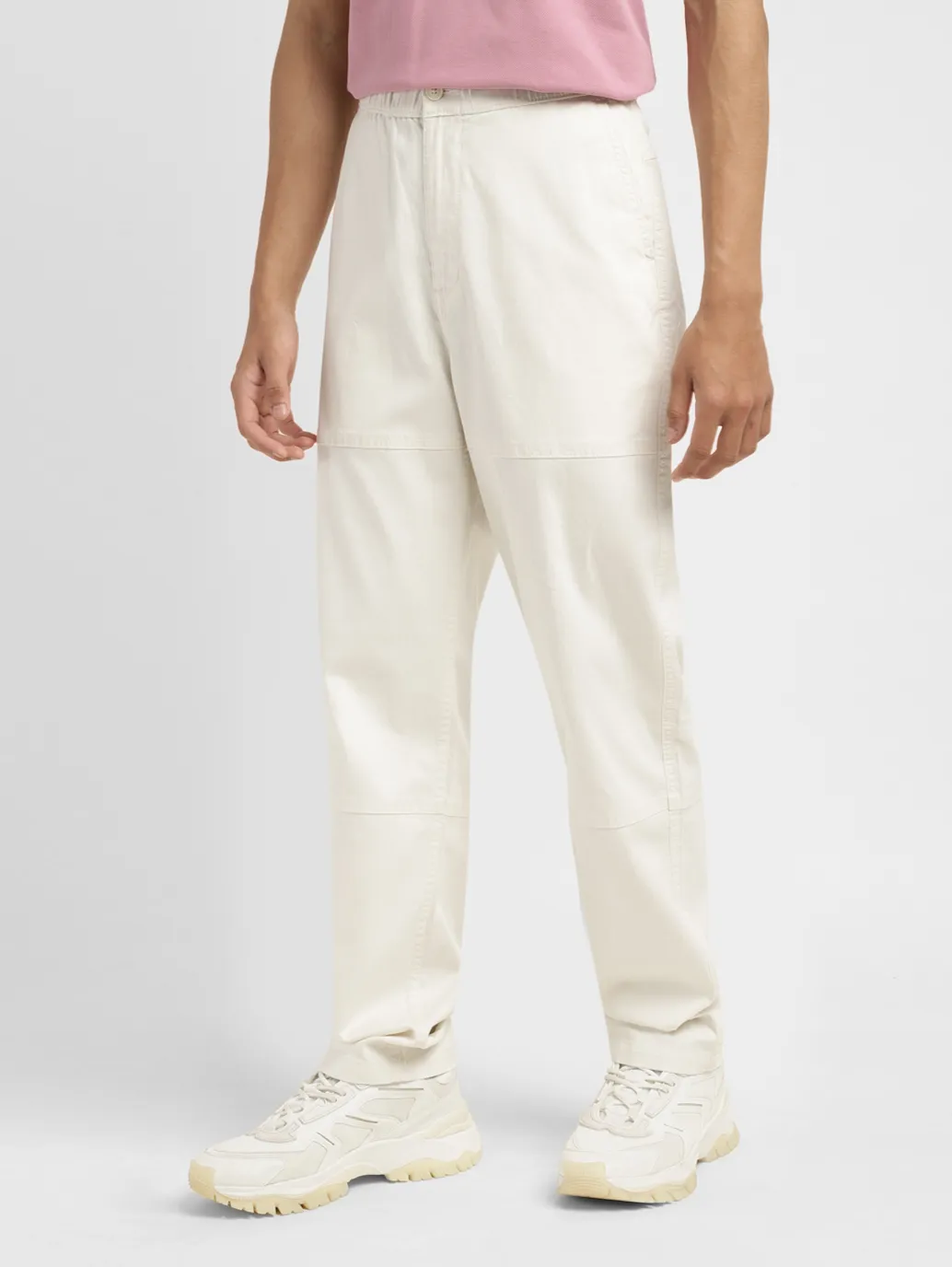 Men's Cream Regular Fit Joggers - Image 4