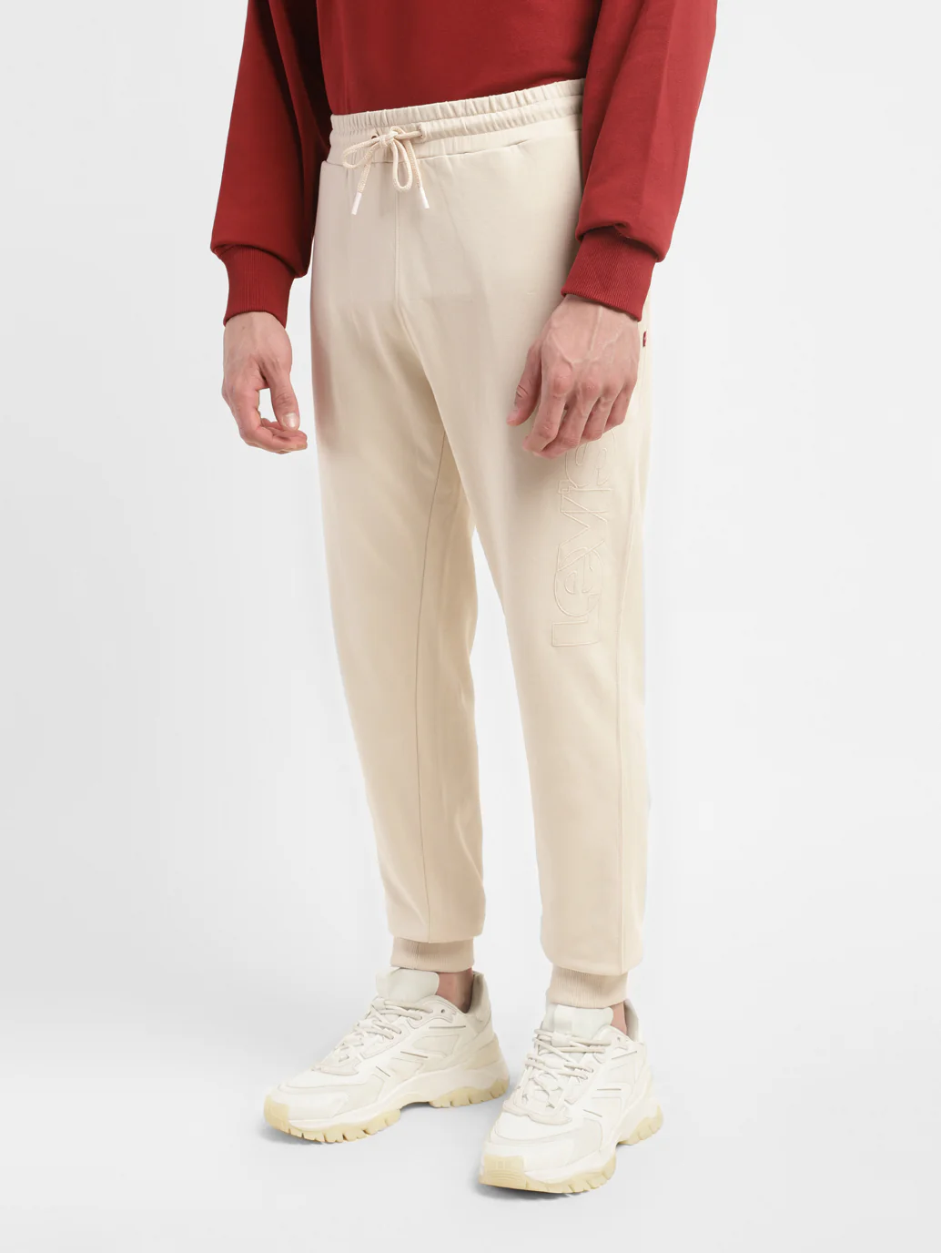 Men's Cream Solid Joggers - Image 4