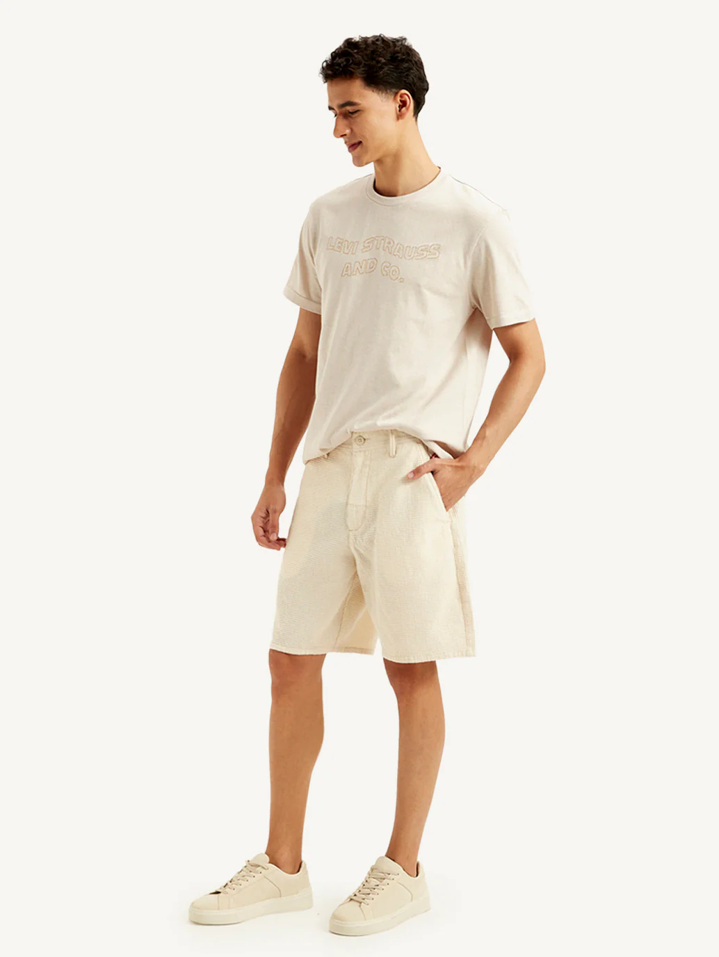 Men's Cream Tapered Shorts - Image 5
