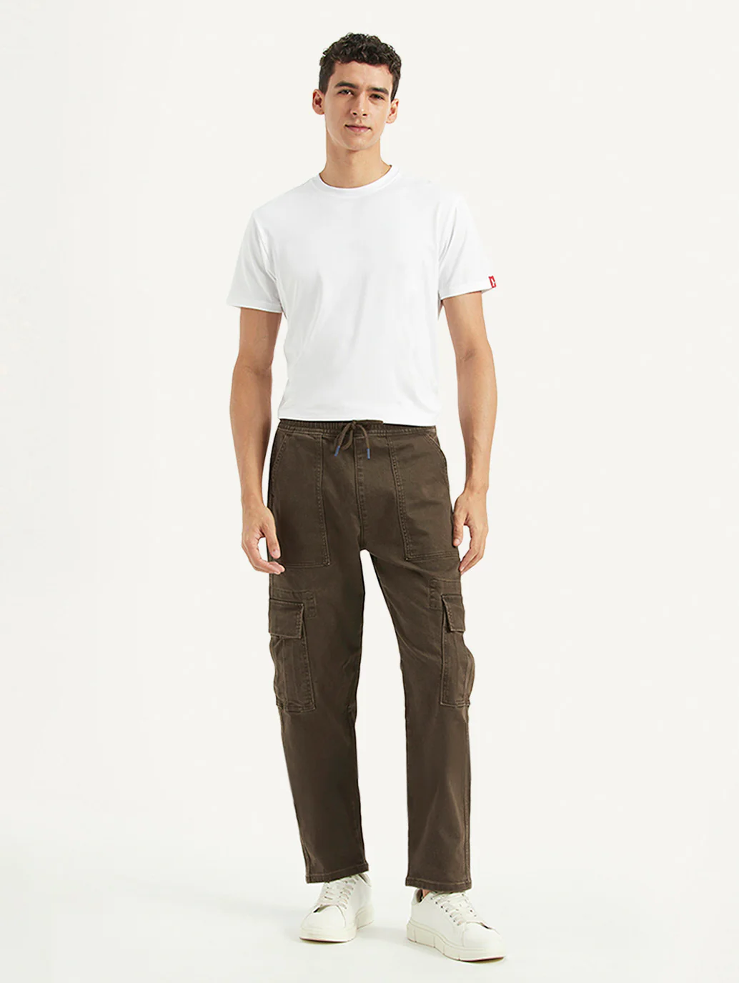 Men's Dark Brown Tapered Fit Cargo Trousers - Image 2