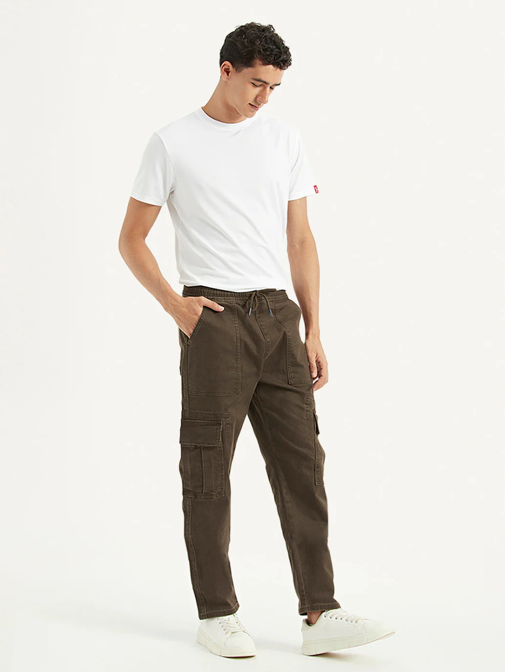 Men's Dark Brown Tapered Fit Cargo Trousers - Image 5