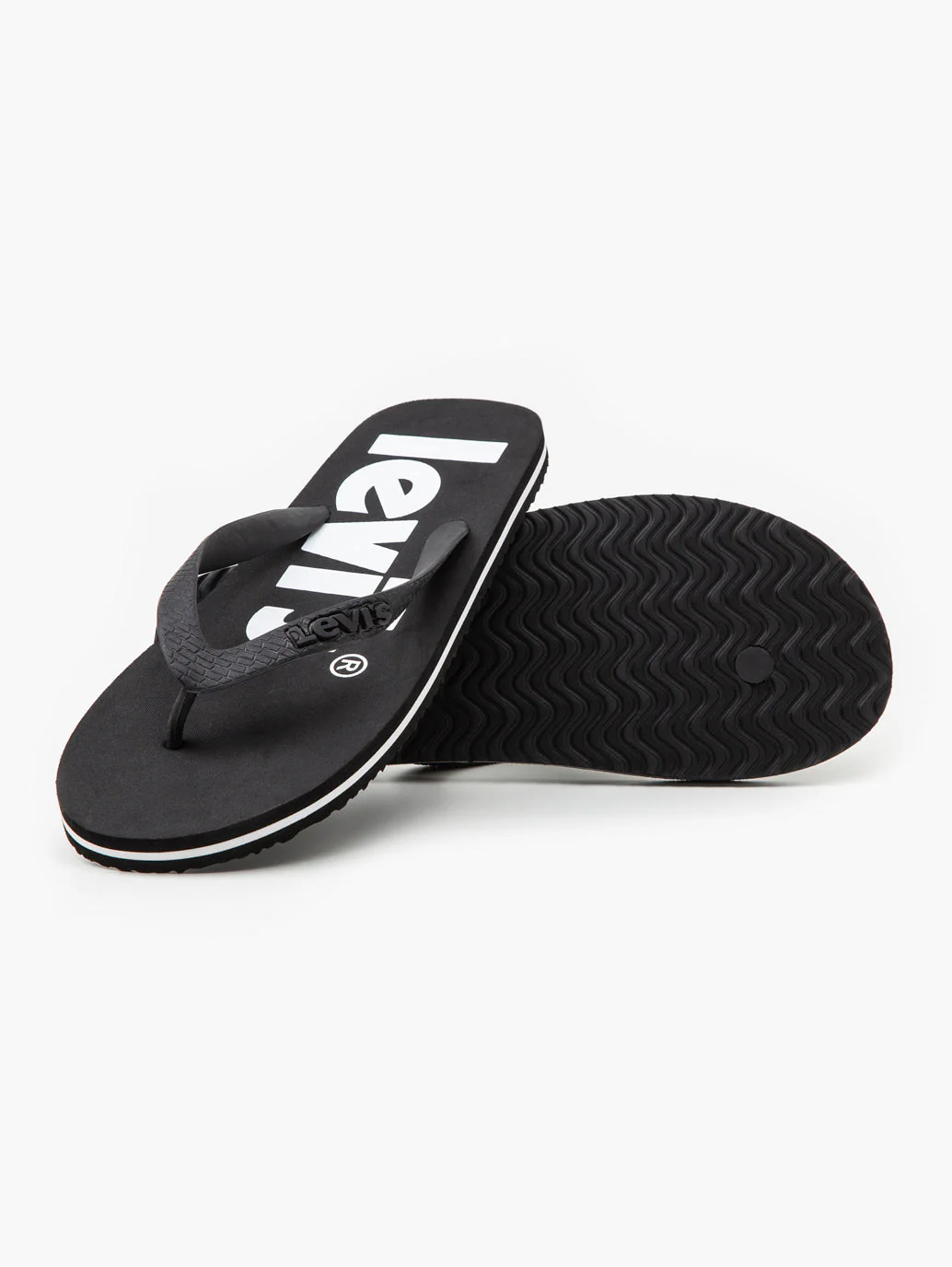 Men's Black Debossed & Printed Logo Flip-Flops - Image 3