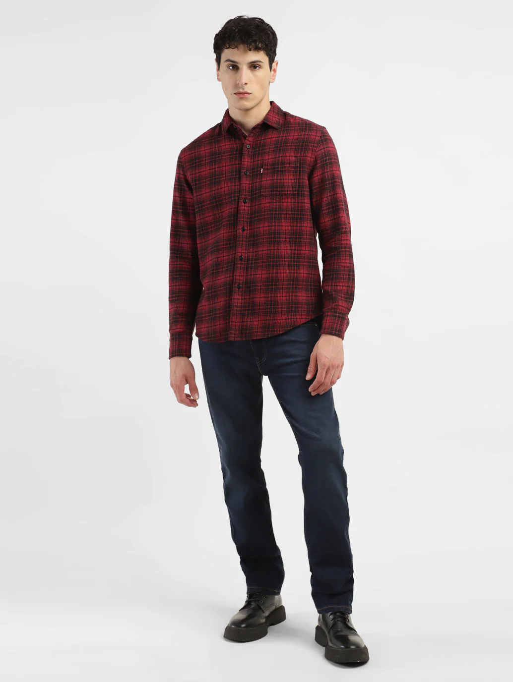 Men's Checkered Spread Collar Shirt