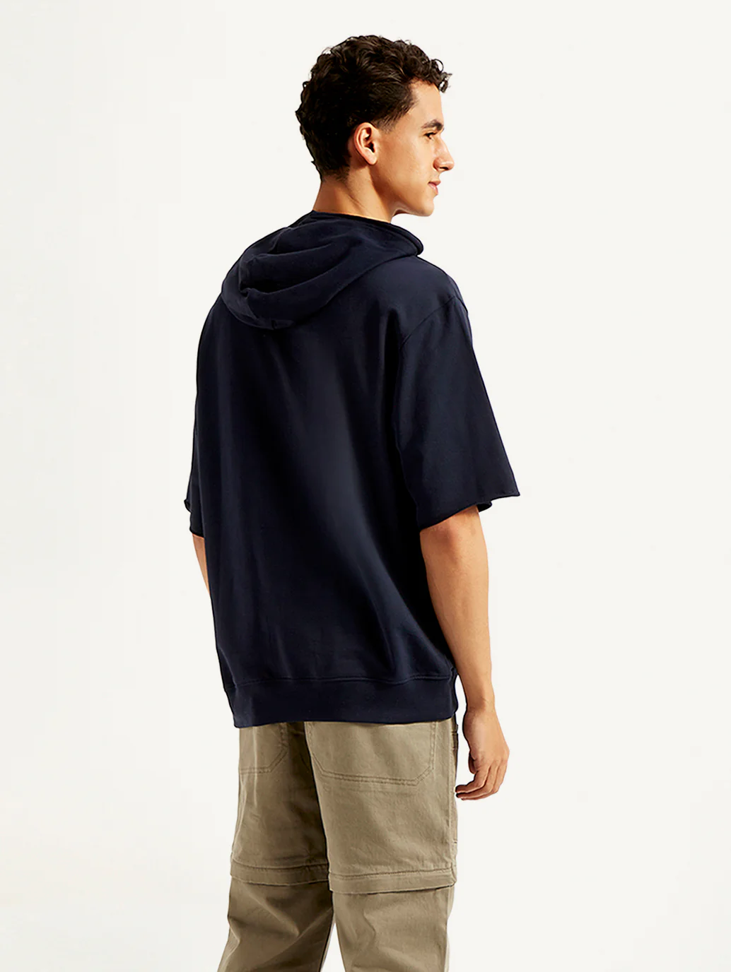 Men's Embossed Navy Hooded Sweatshirt - Image 4