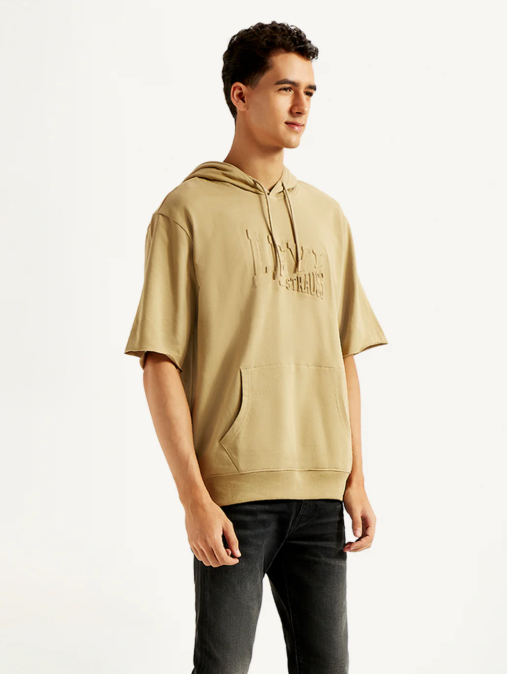 Men's Embossed Tan Hooded Sweatshirt - Image 5