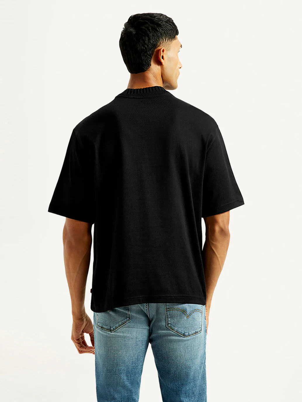 Men's Embroidered Black Crew Neck T-Shirt - Image 4