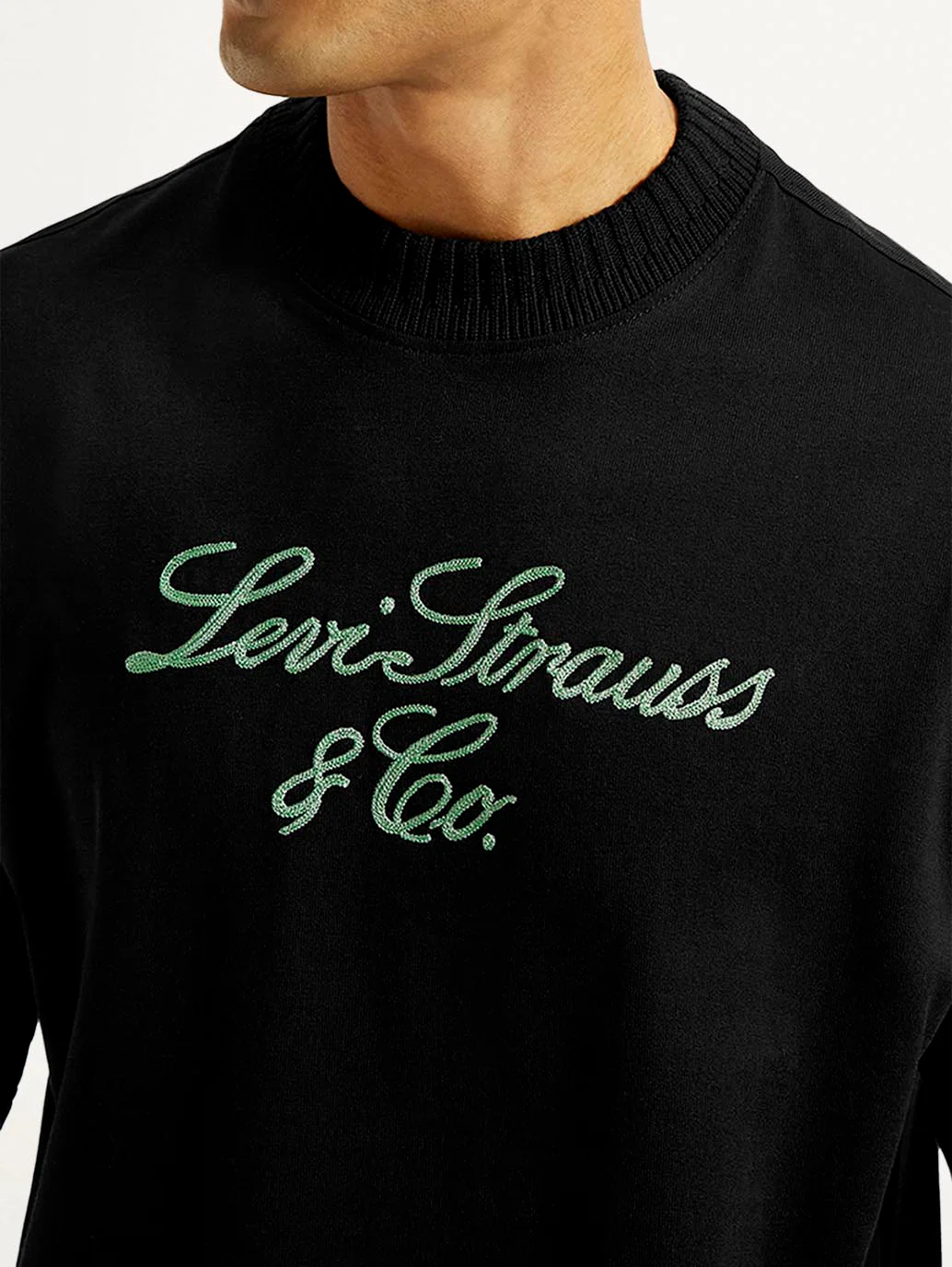 Men's Embroidered Black Crew Neck T-Shirt - Image 5