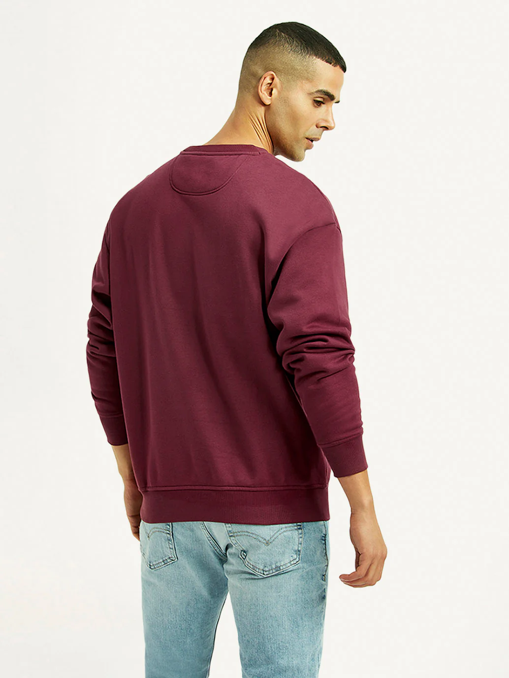 Men's Embroidered Maroon Crew Neck Sweatshirt - Image 2