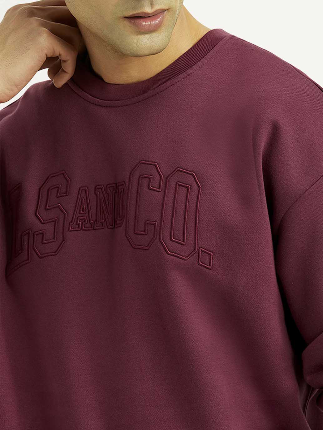 Men's Embroidered Maroon Crew Neck Sweatshirt - Image 4