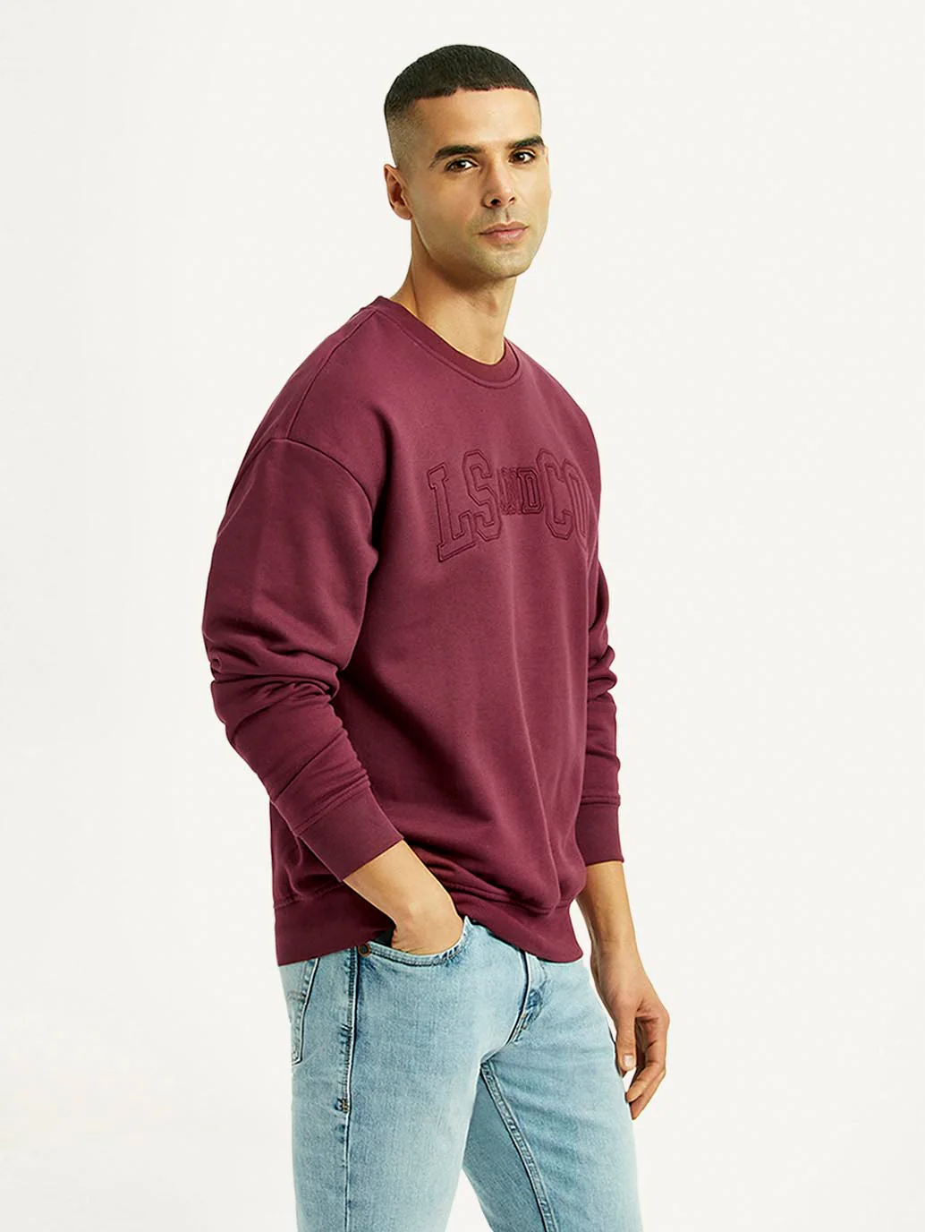 Men's Embroidered Maroon Crew Neck Sweatshirt - Image 5