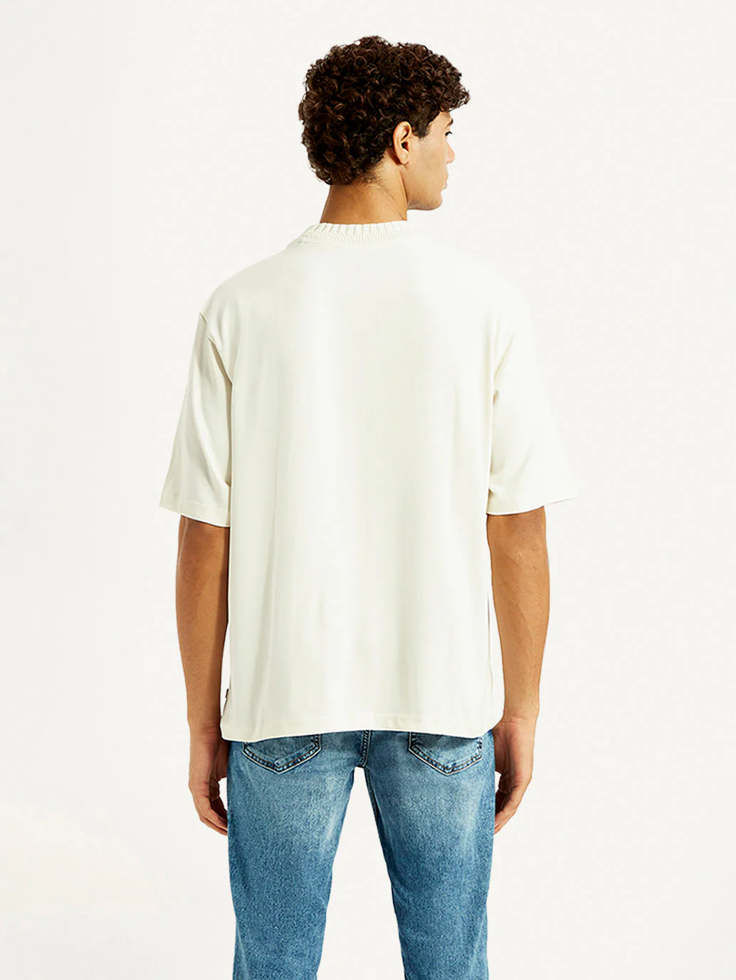 Men's Embroidered Cream Crew Neck T-shirt - Image 5