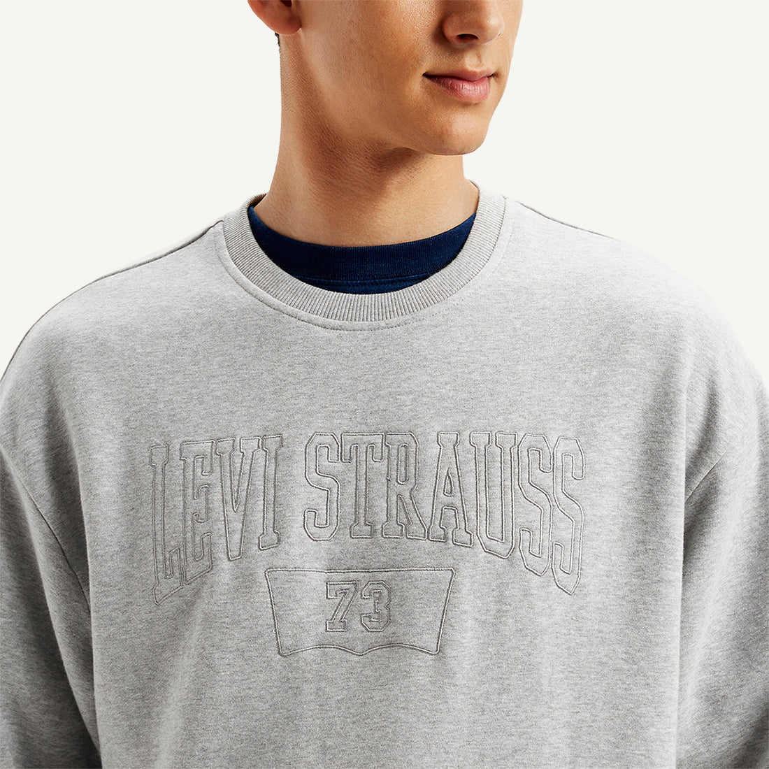 Men's Embroidered Grey Crew Neck Sweatshirt - Image 5