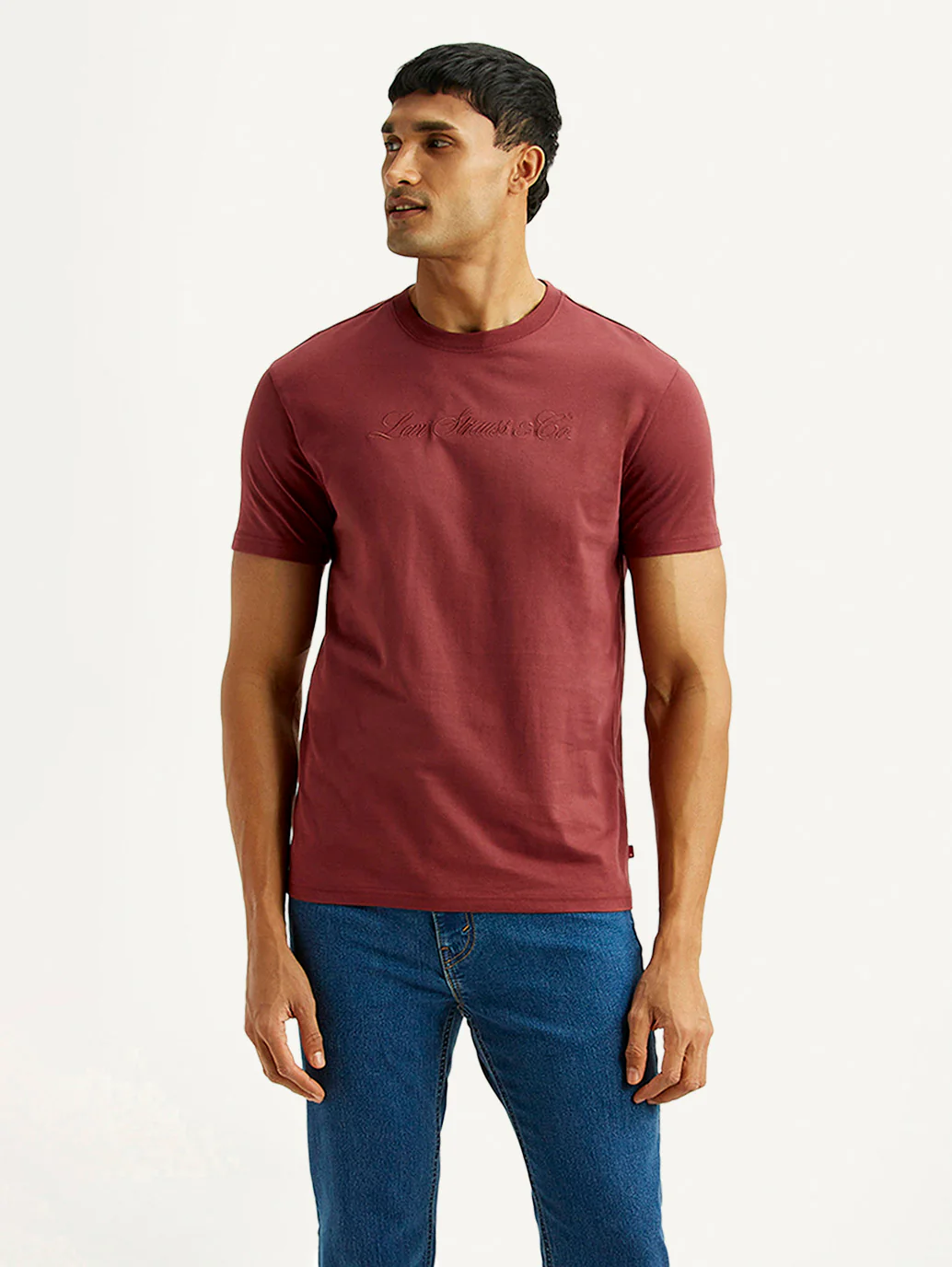 Men's Embroidered Maroon Slim Fit T-shirt - Image 5