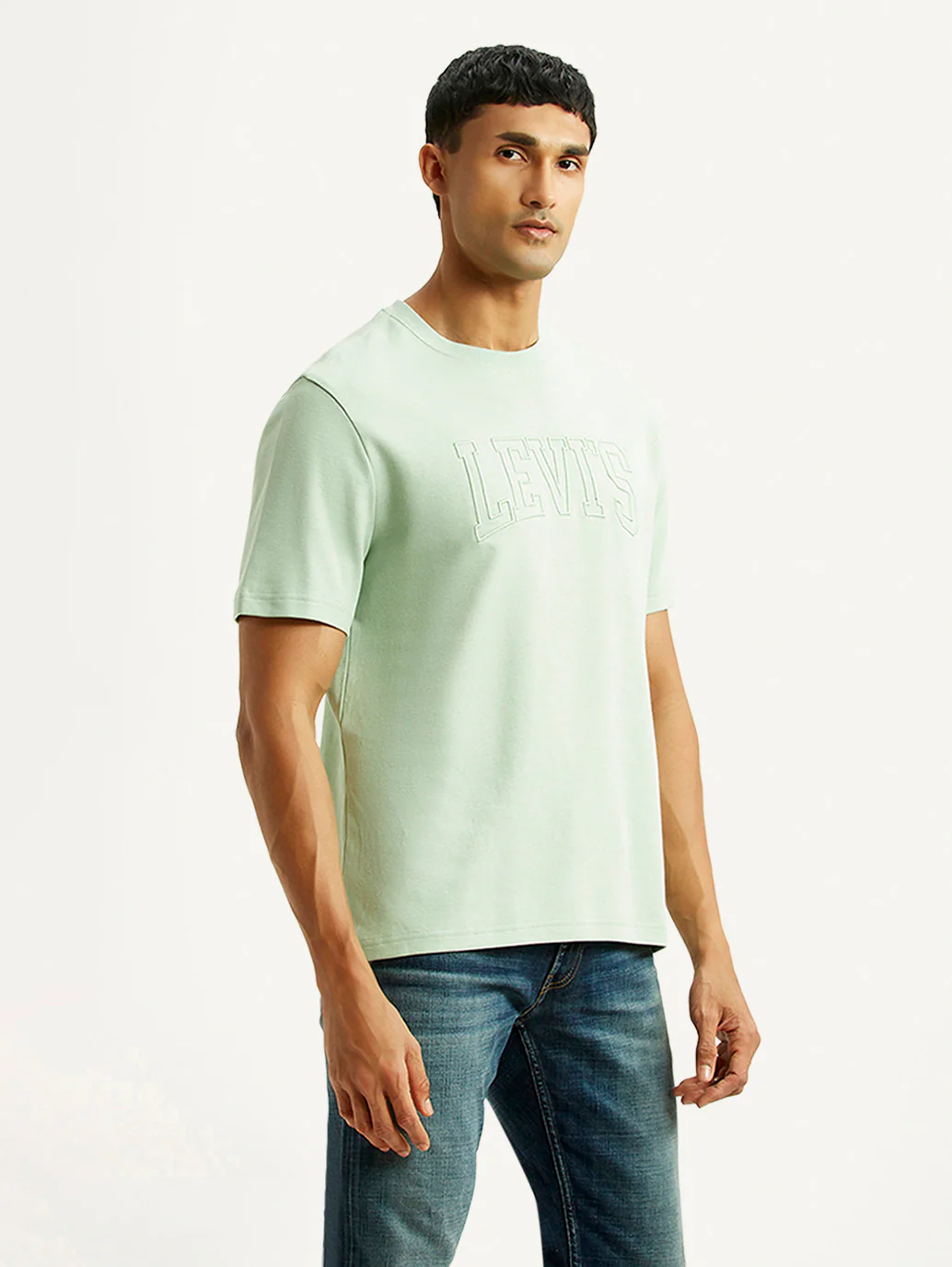 Men's Embroidered Green Crew Neck T-shirt - Image 3