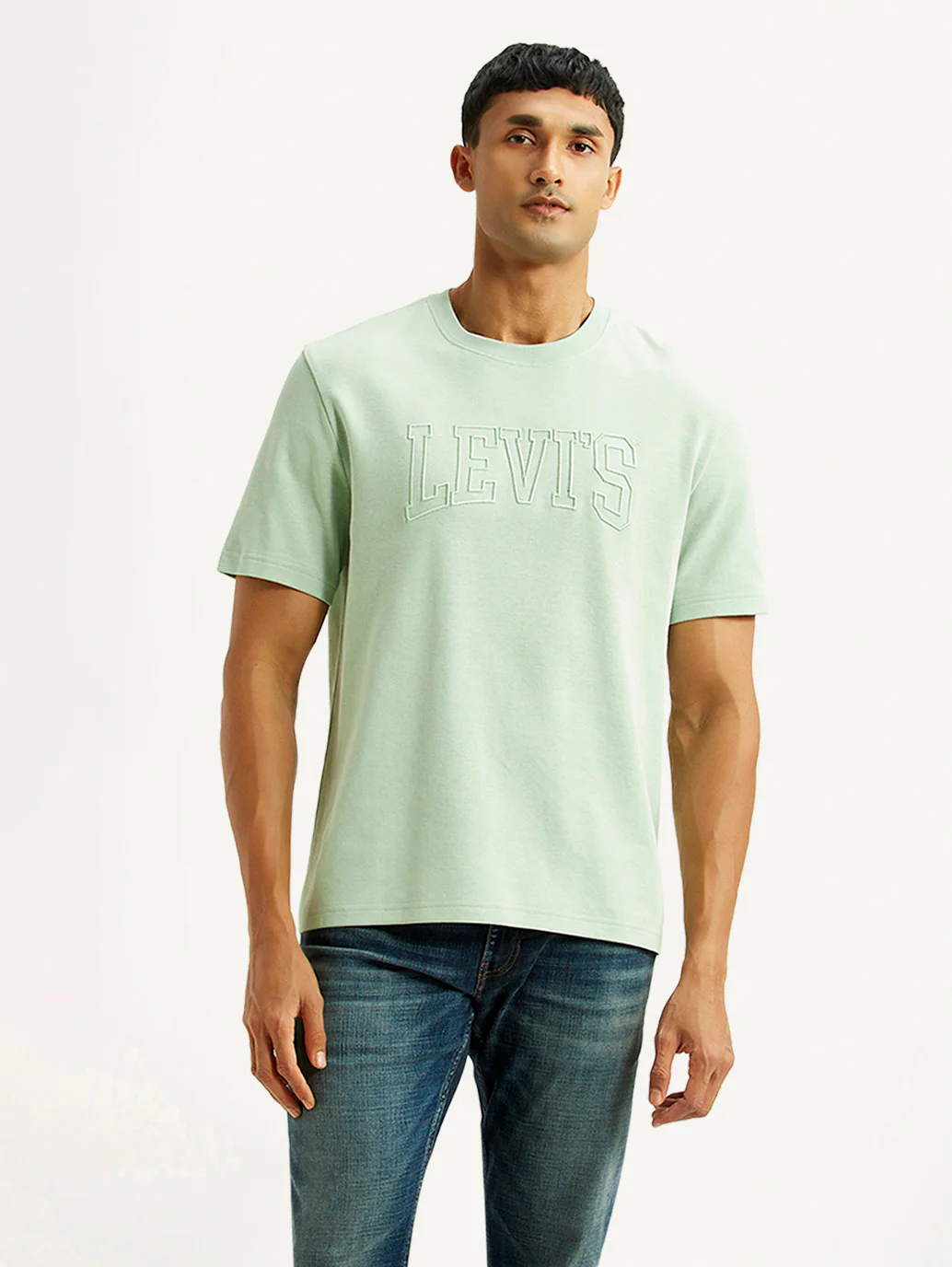 Men's Embroidered Green Crew Neck T-shirt - Image 5