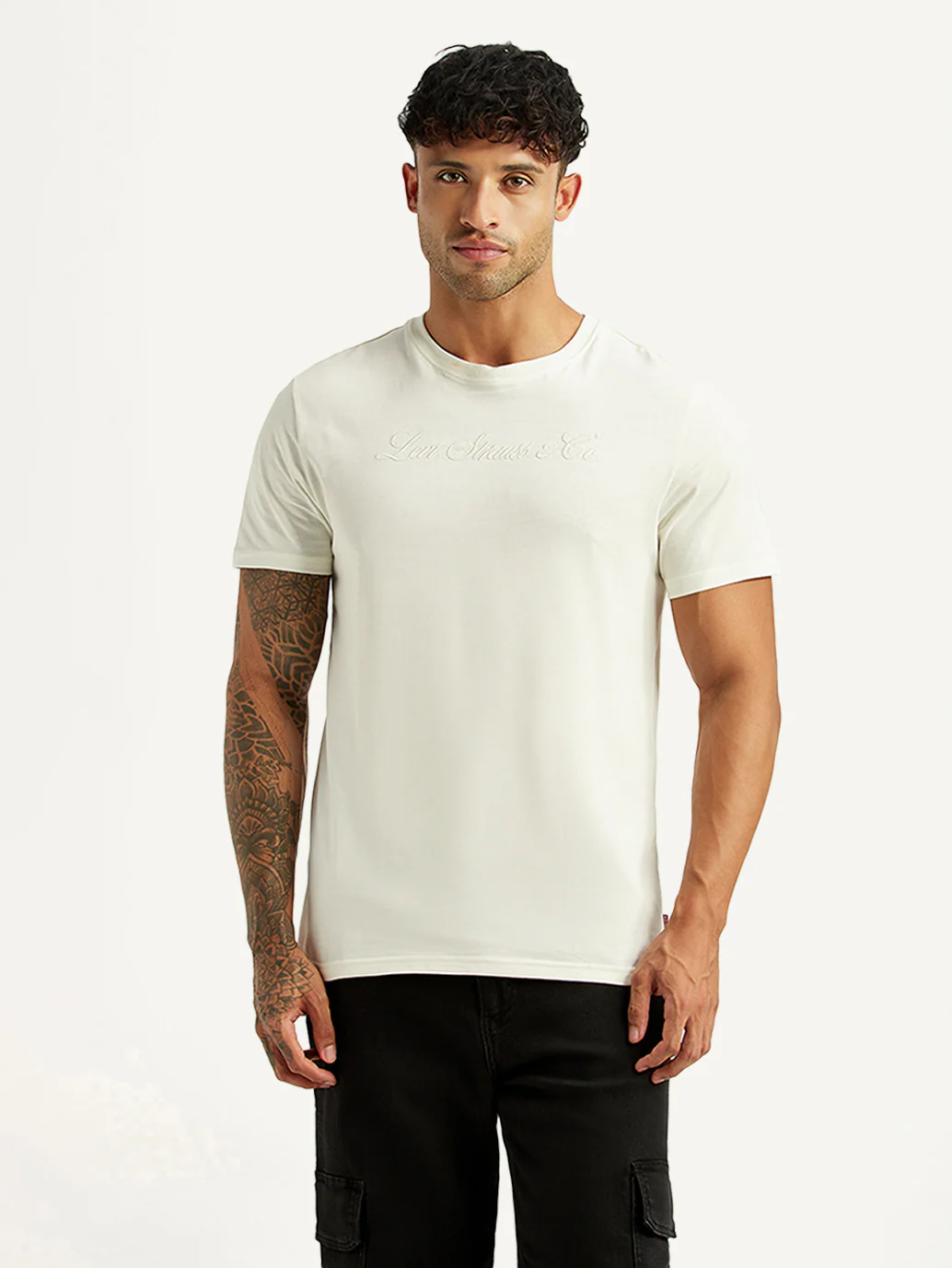 Men's Embroidered Off-White Slim Fit T-shirt - Image 5
