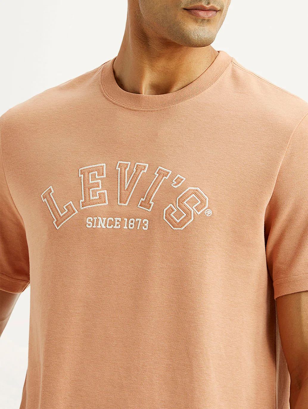 Men's Embroidered Peach Crew Neck T-shirt - Image 4