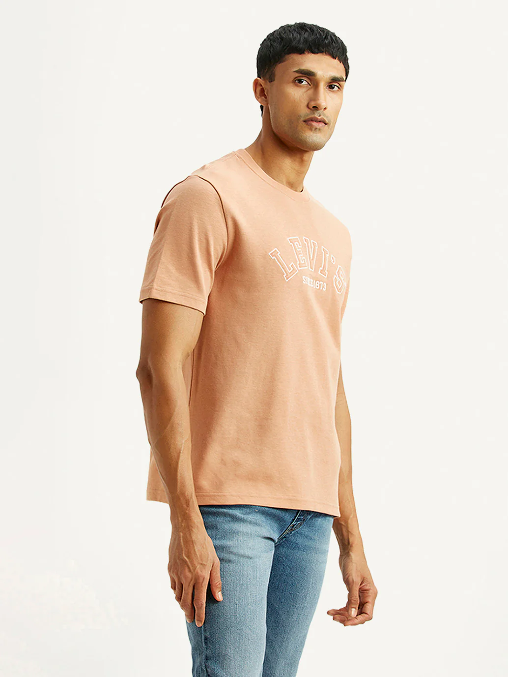 Men's Embroidered Peach Crew Neck T-shirt - Image 5