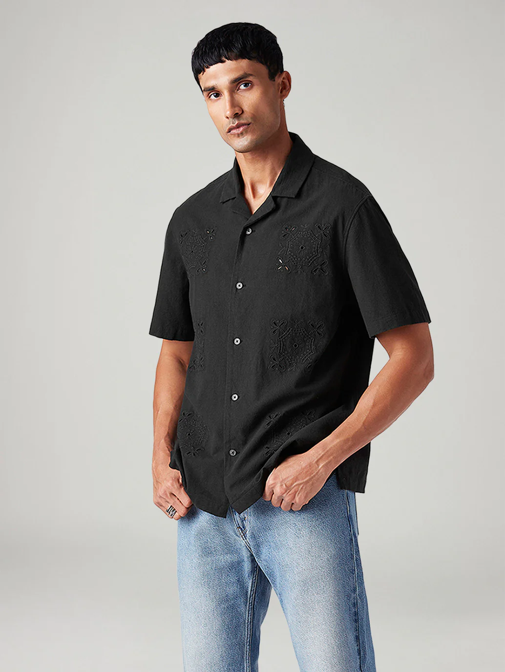 Men's Embroidered Relaxed Fit Resort Collar Shirt