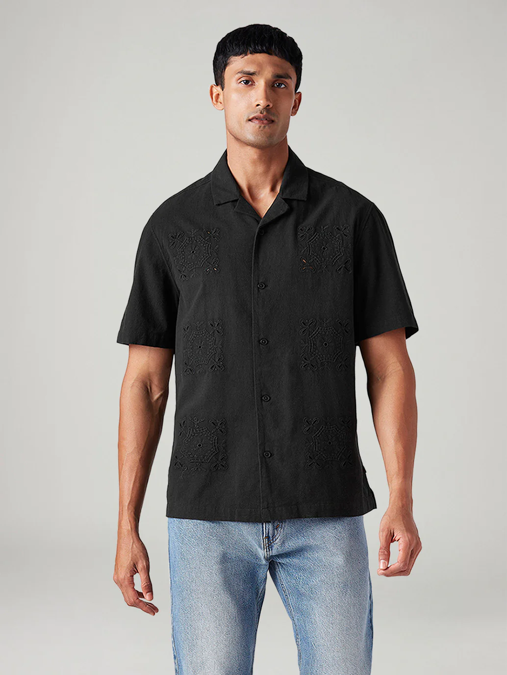 Men's Embroidered Relaxed Fit Resort Collar Shirt - Image 2