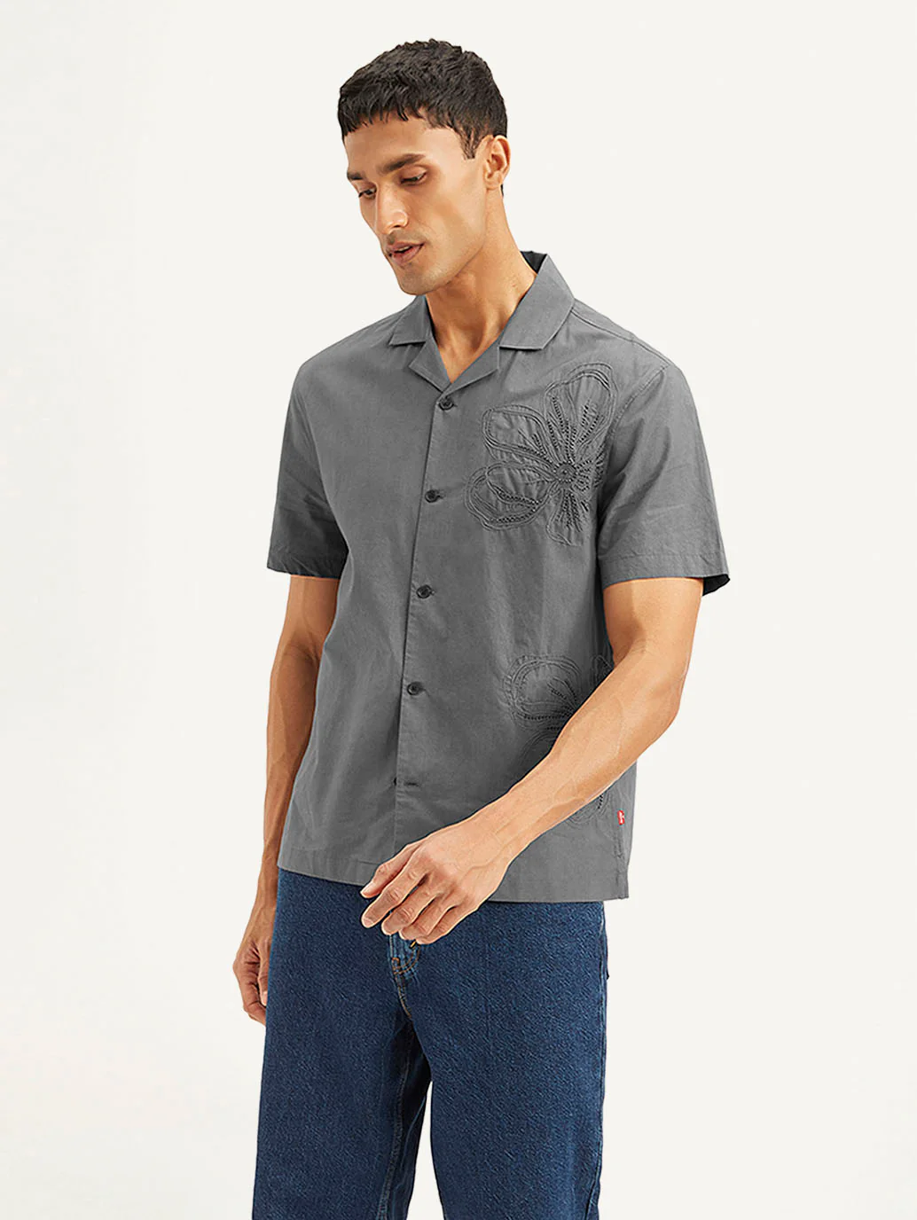 Men's Resort Collar Embroidered Regular Fit Shirt - Image 2