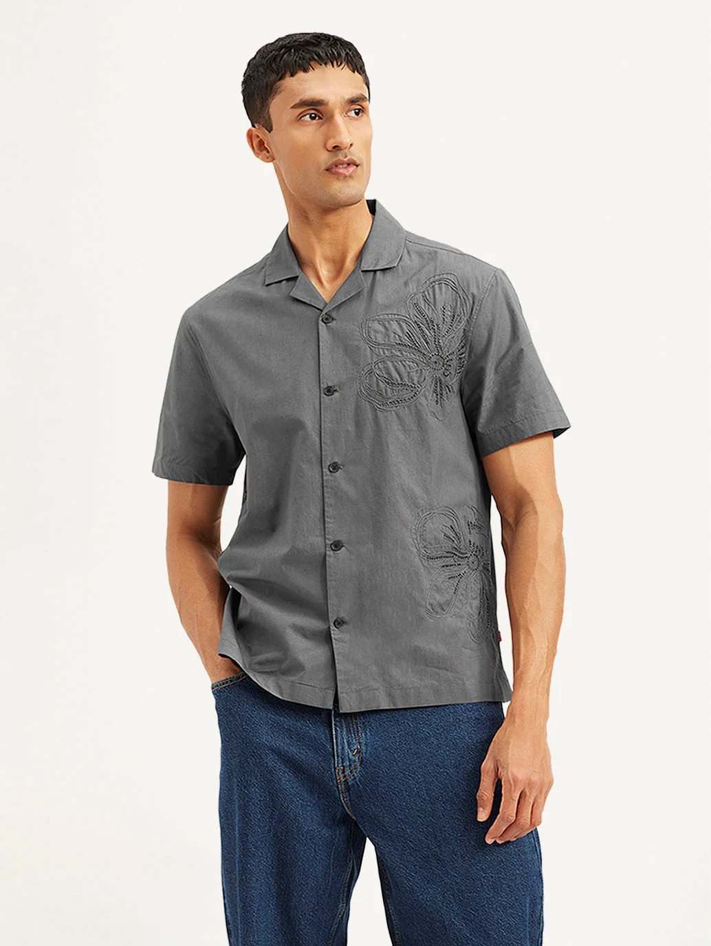 Men's Resort Collar Embroidered Regular Fit Shirt - Image 3