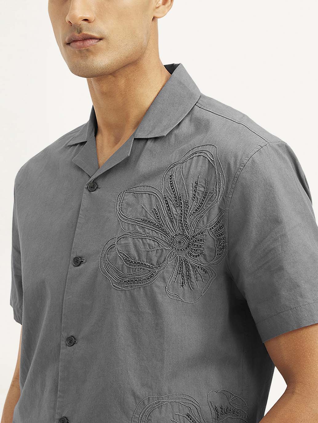 Men's Resort Collar Embroidered Regular Fit Shirt - Image 5