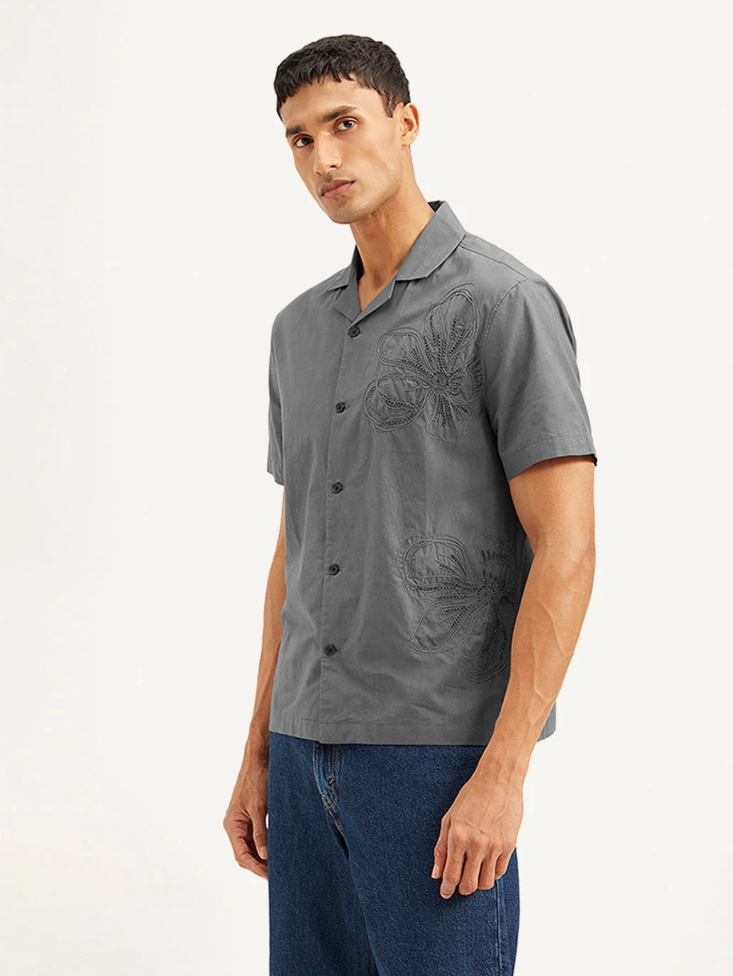 Men's Resort Collar Embroidered Regular Fit Shirt - Image 6
