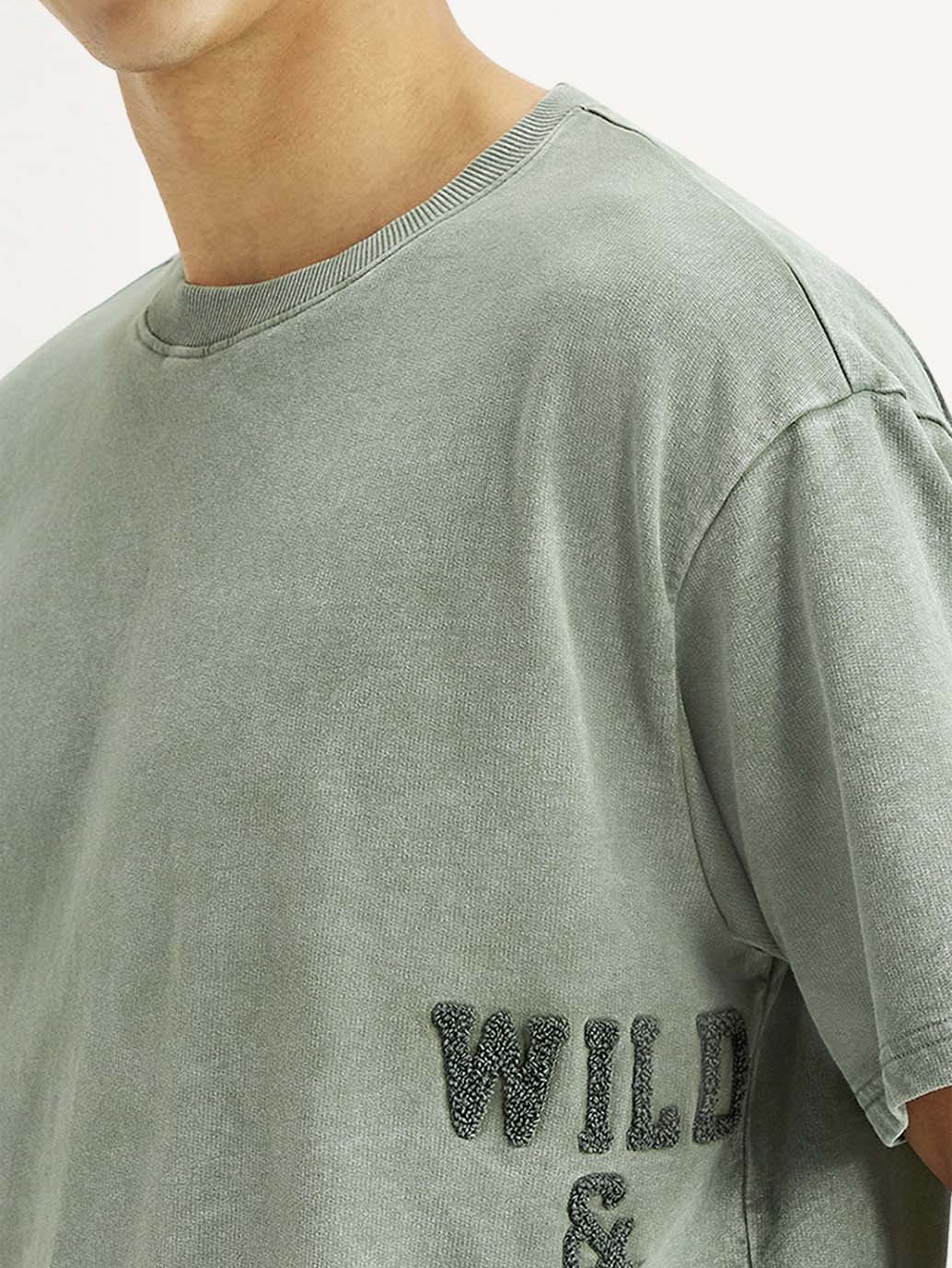 Men's Embroidered Green Boxy T-shirt - Image 4