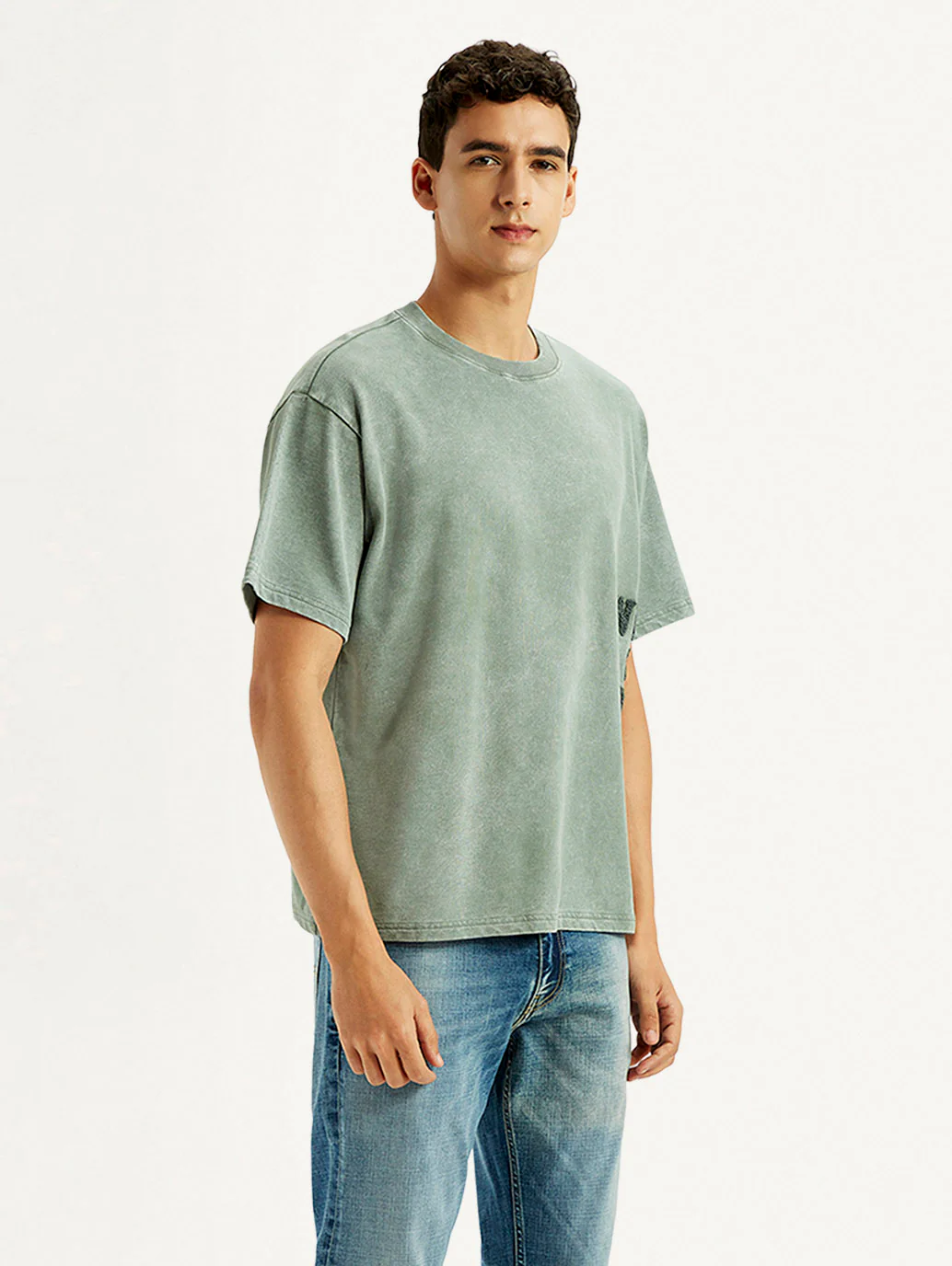 Men's Embroidered Green Boxy T-shirt - Image 5