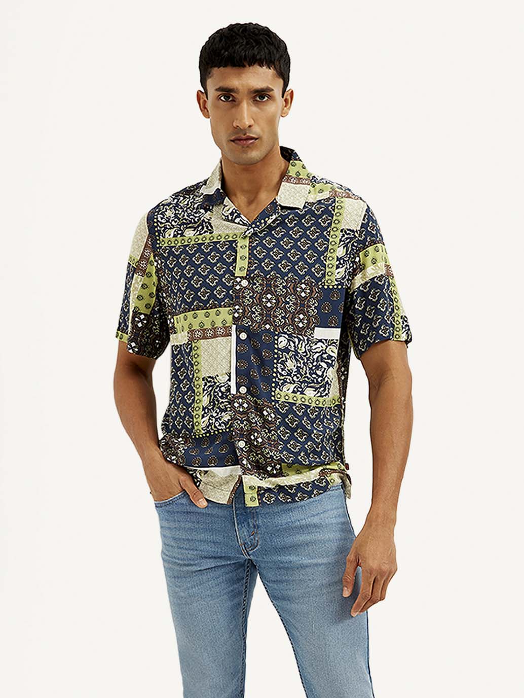 Men's Resort Collar Ethnic Motif Loose Fit Shirt - Image 2