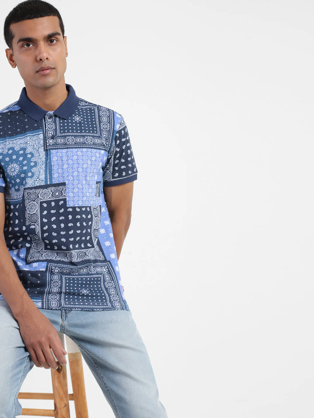 Men's Ethnic Motifs Polo T-shirt Blue - Image 2