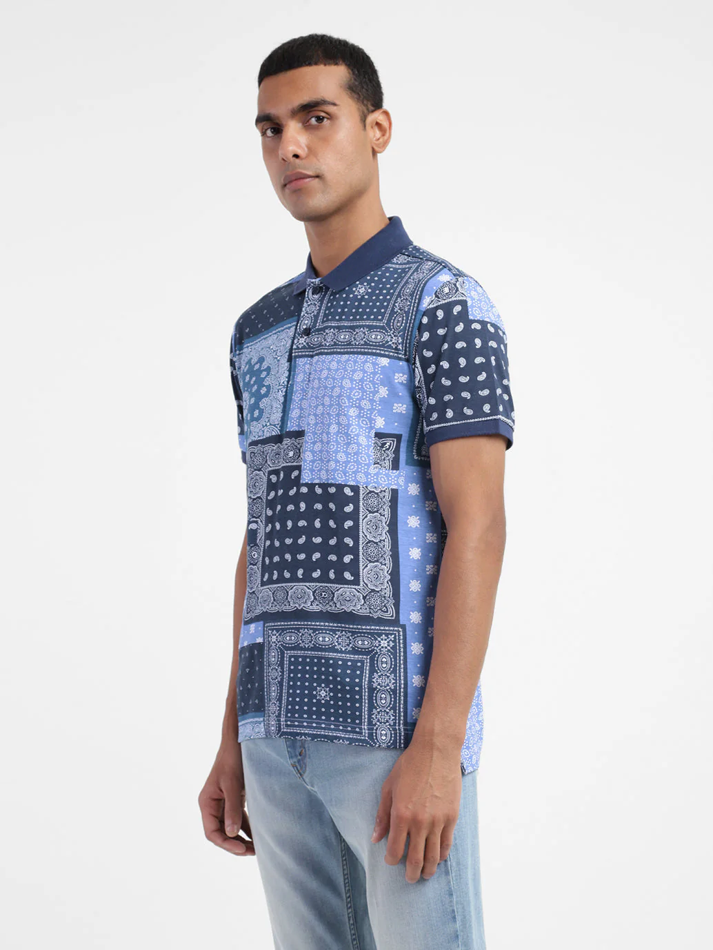 Men's Ethnic Motifs Polo T-shirt Blue - Image 4
