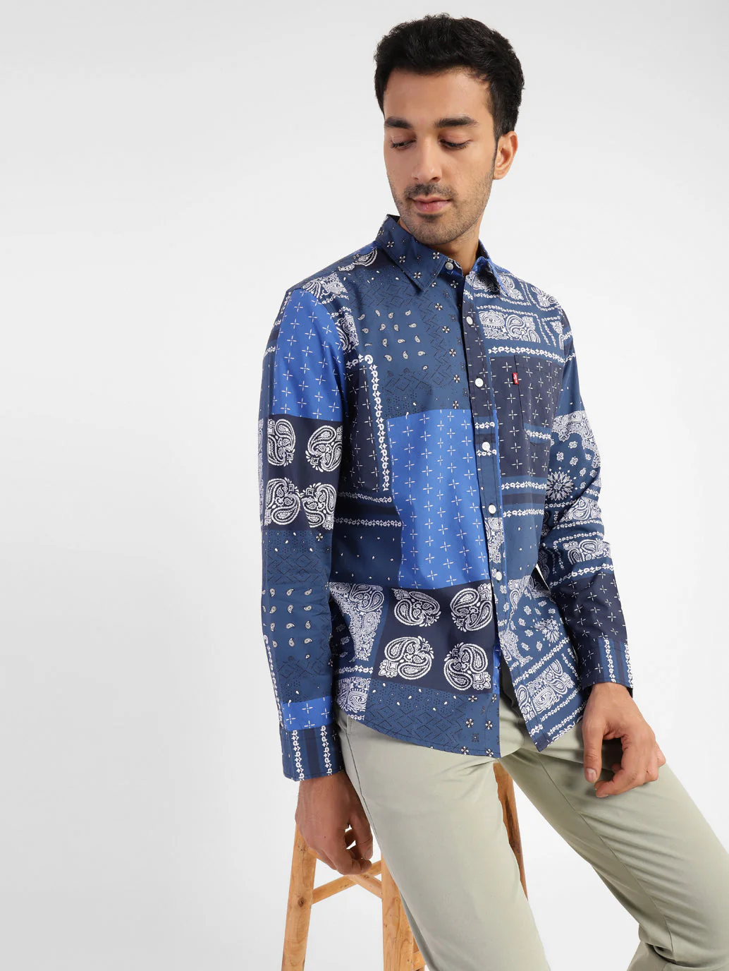 Men's Ethnic Motifs Slim Fit Shirt Blue - Image 2