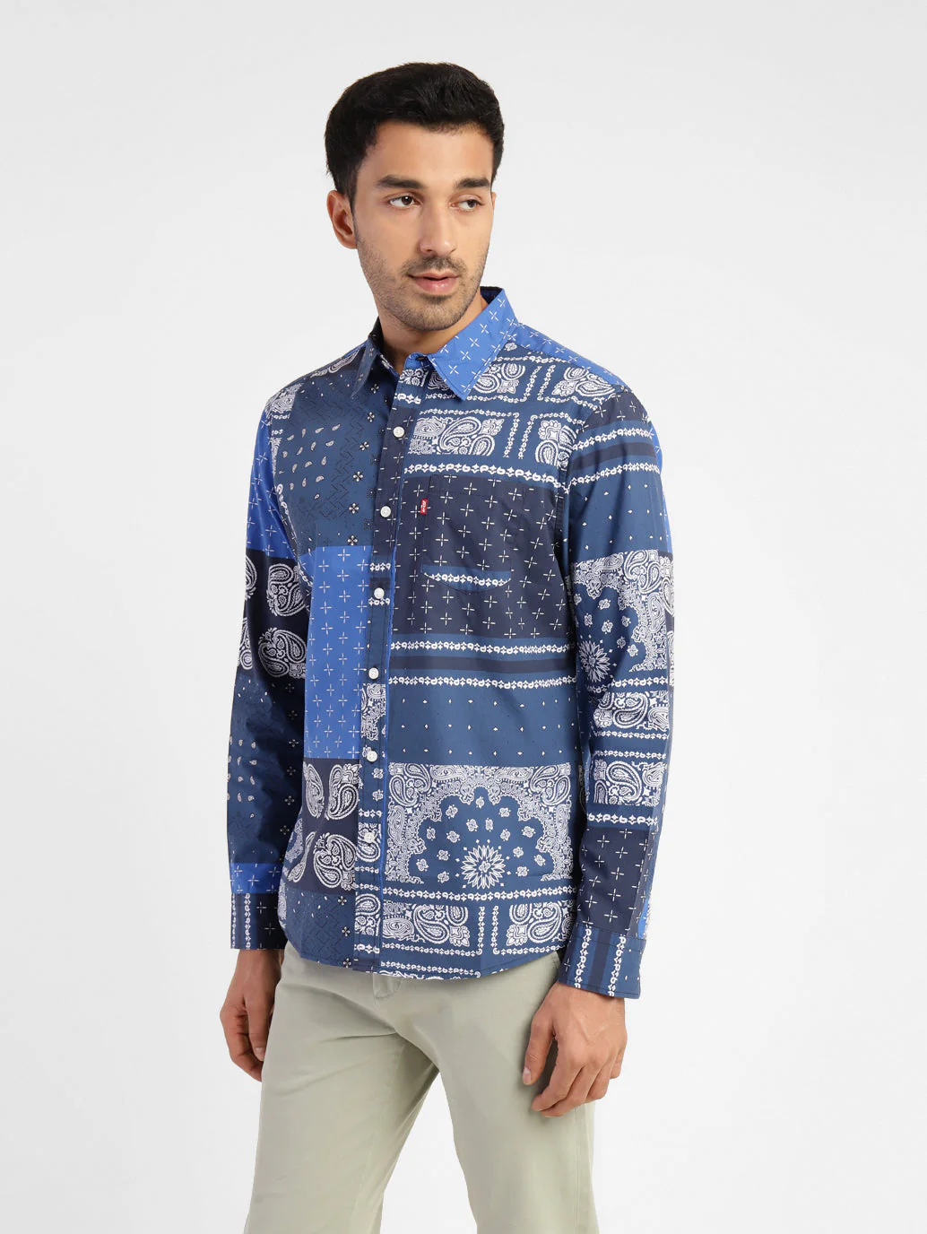 Men's Ethnic Motifs Slim Fit Shirt Blue - Image 4
