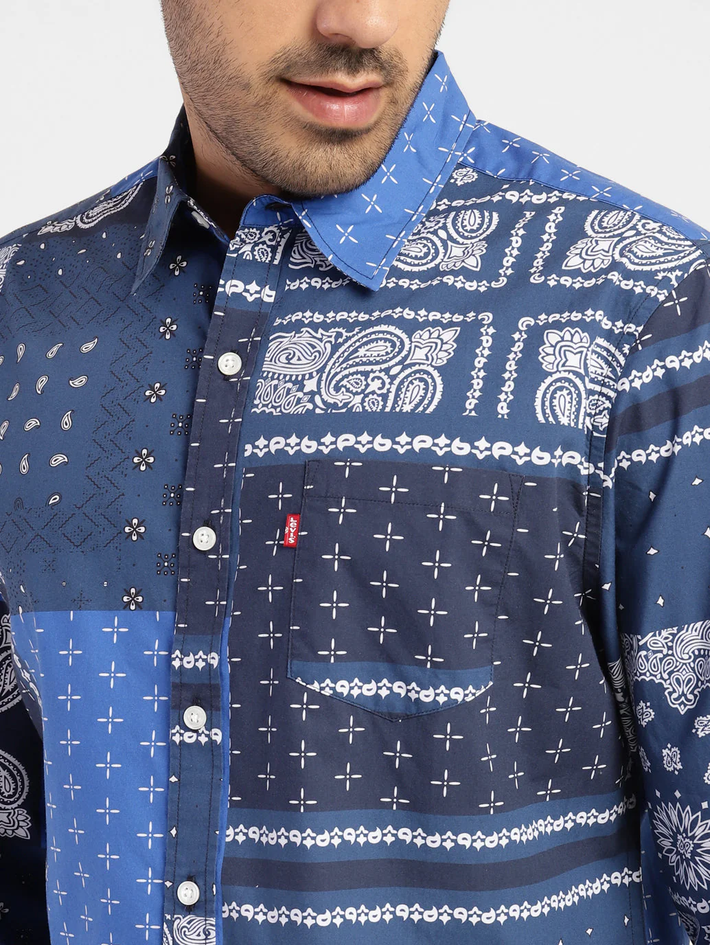 Men's Ethnic Motifs Slim Fit Shirt Blue - Image 5