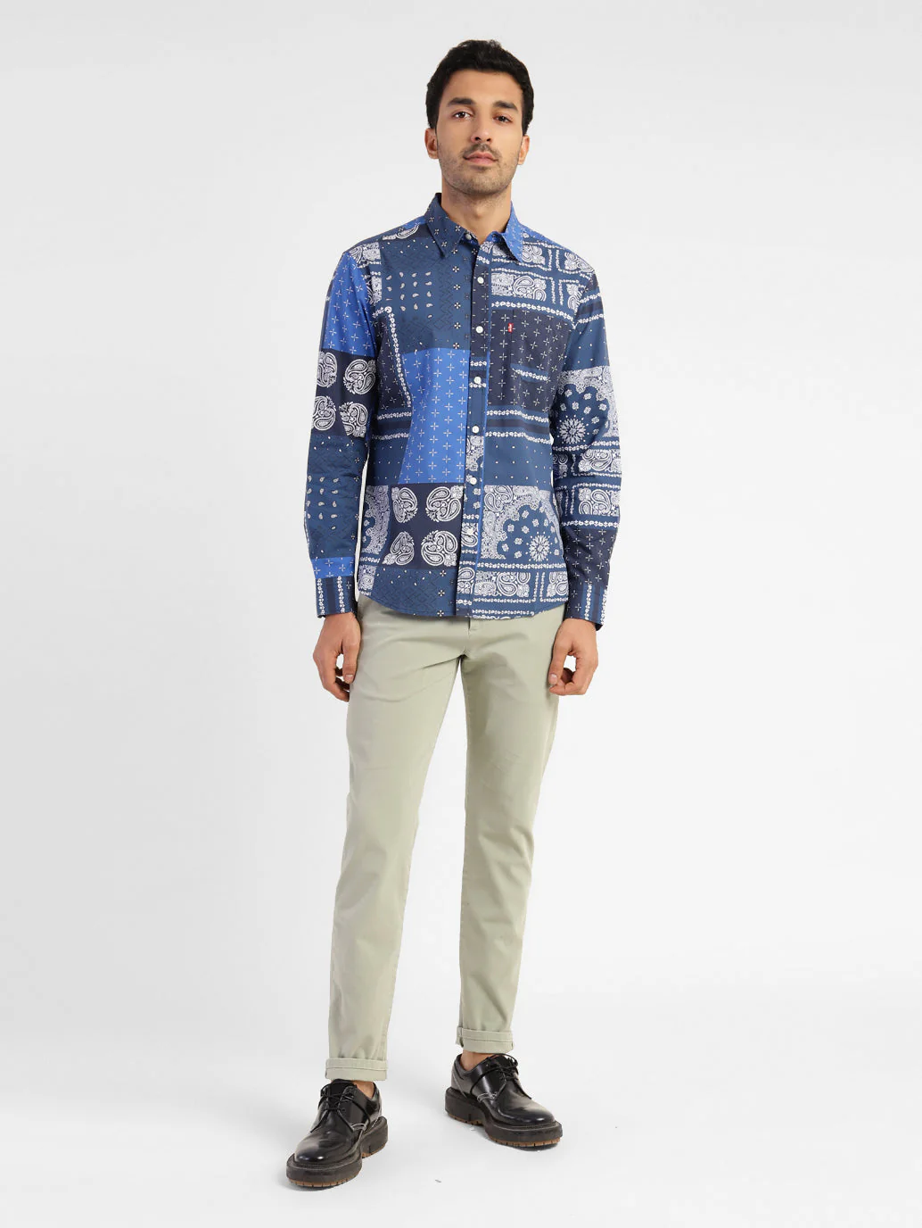 Men's Ethnic Motifs Slim Fit Shirt Blue - Image 6