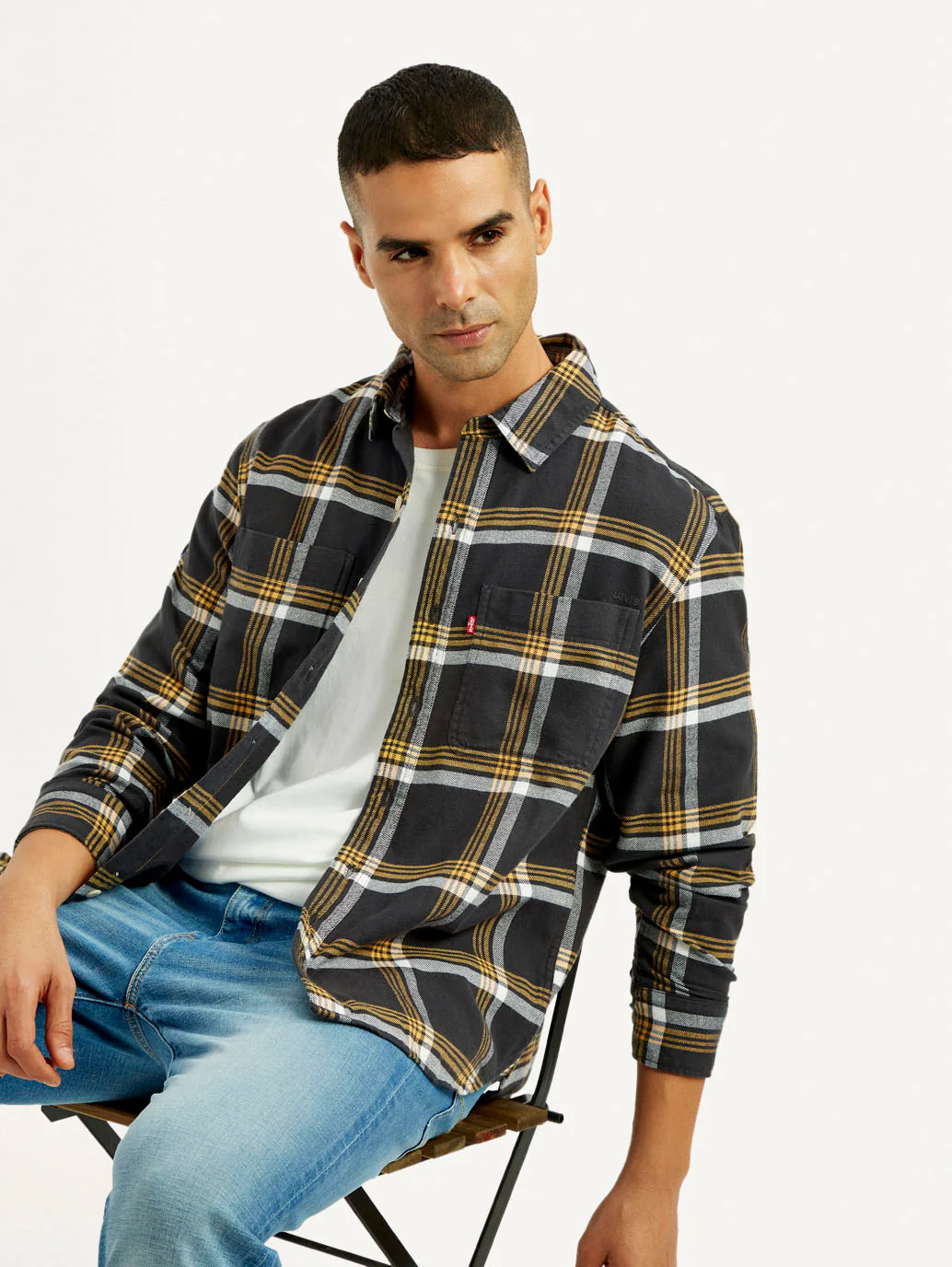 Men's Flannel Checkered Multi Color Spread Collar Shirt