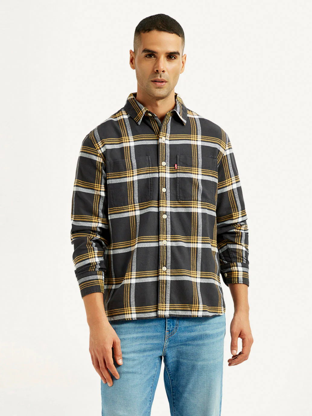 Men's Flannel Checkered Multi Color Spread Collar Shirt - Image 2