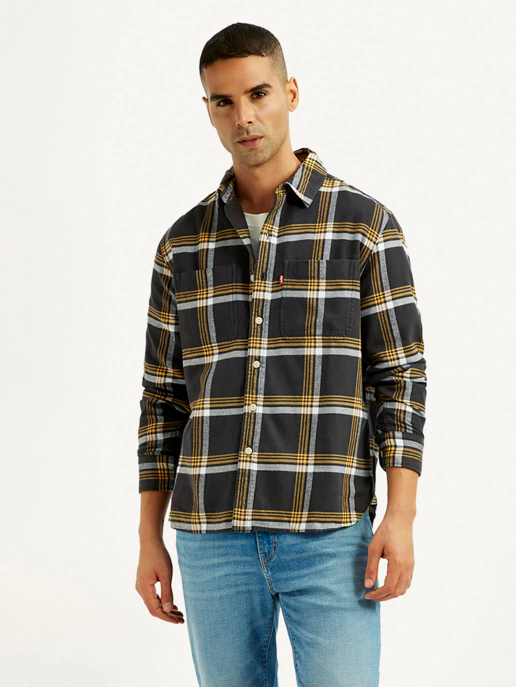 Men's Flannel Checkered Multi Color Spread Collar Shirt - Image 4