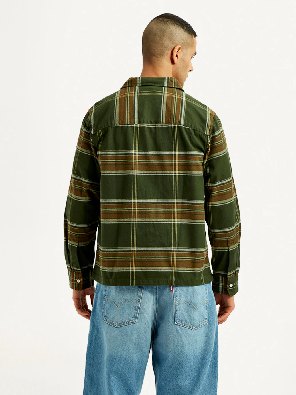 Men's Flannel Checkered Olive Relaxed Fit Shirt - Image 2